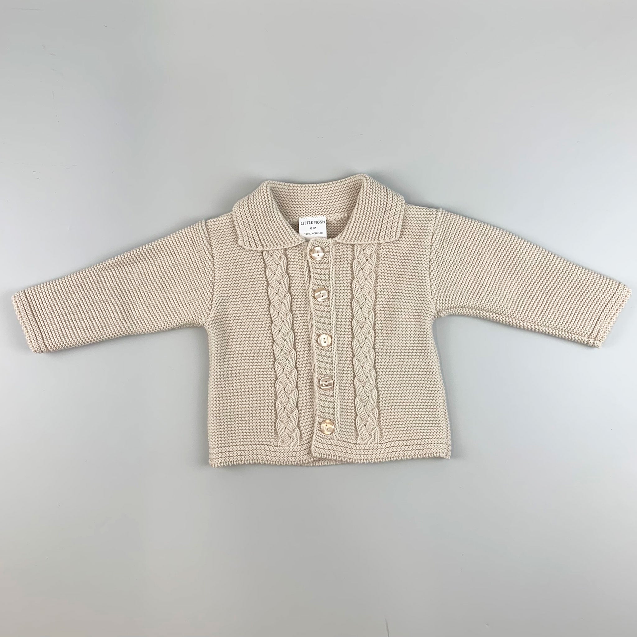 beige baby cardigan