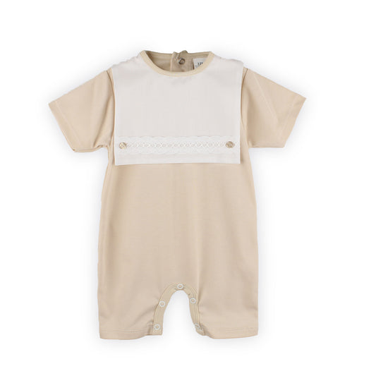Baby Boys Beige Cotton Romper – Made in Portugal