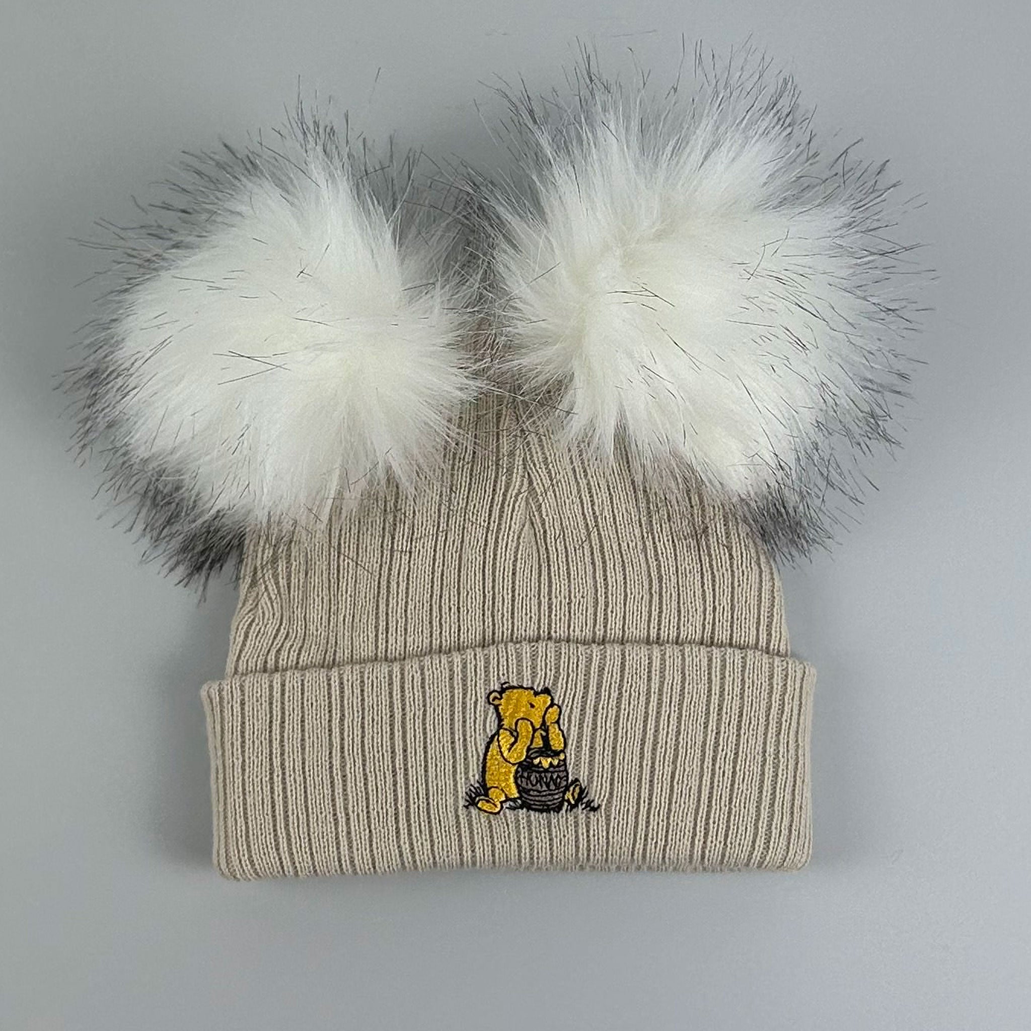 baby hat double pom beige 