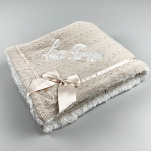 Beige Personalised Baby Blanket - Deluxe with Bow