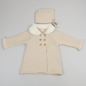 baby girls beige coat and bonnet