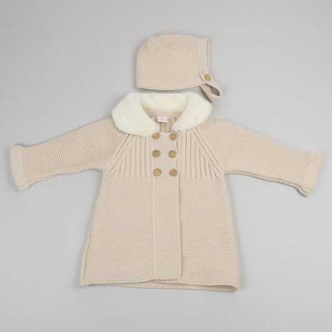 baby girls beige coat and bonnet