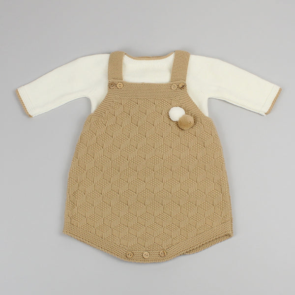 Baby Beige Knitted Outfit - Romper, Braces and Jumper