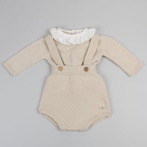 Baby Girls 2 Piece Knitted Outfit - Jam Pants and Top - Beige