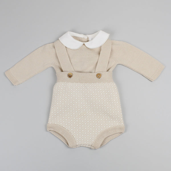 baby boys beige knitted outfit