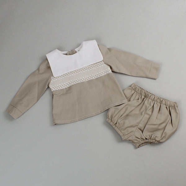 baby boys short and shirt in beige