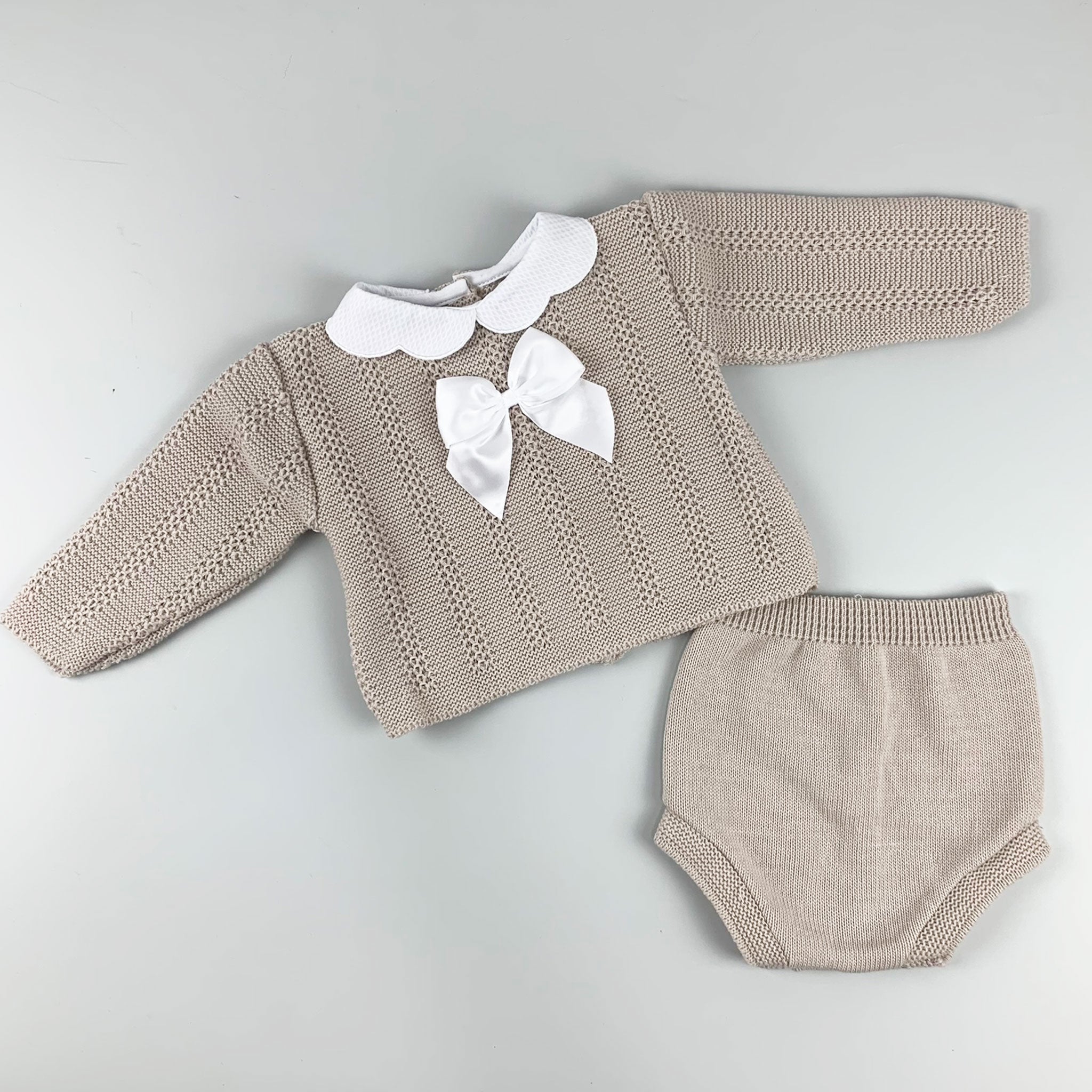 Baby Girl 2 Piece Knitted Top and Jam Pants - Beige