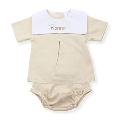 Personalised Beige Baby Top & Jam Pants Set – Made in Portugal