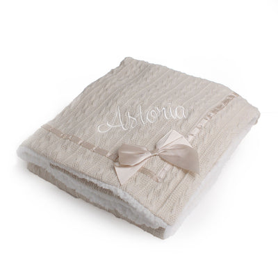 Beige Personalised Baby Blanket - Deluxe with Bow