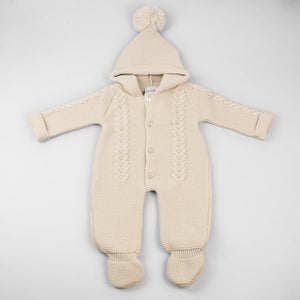 baby beige all in one knitted pram suit