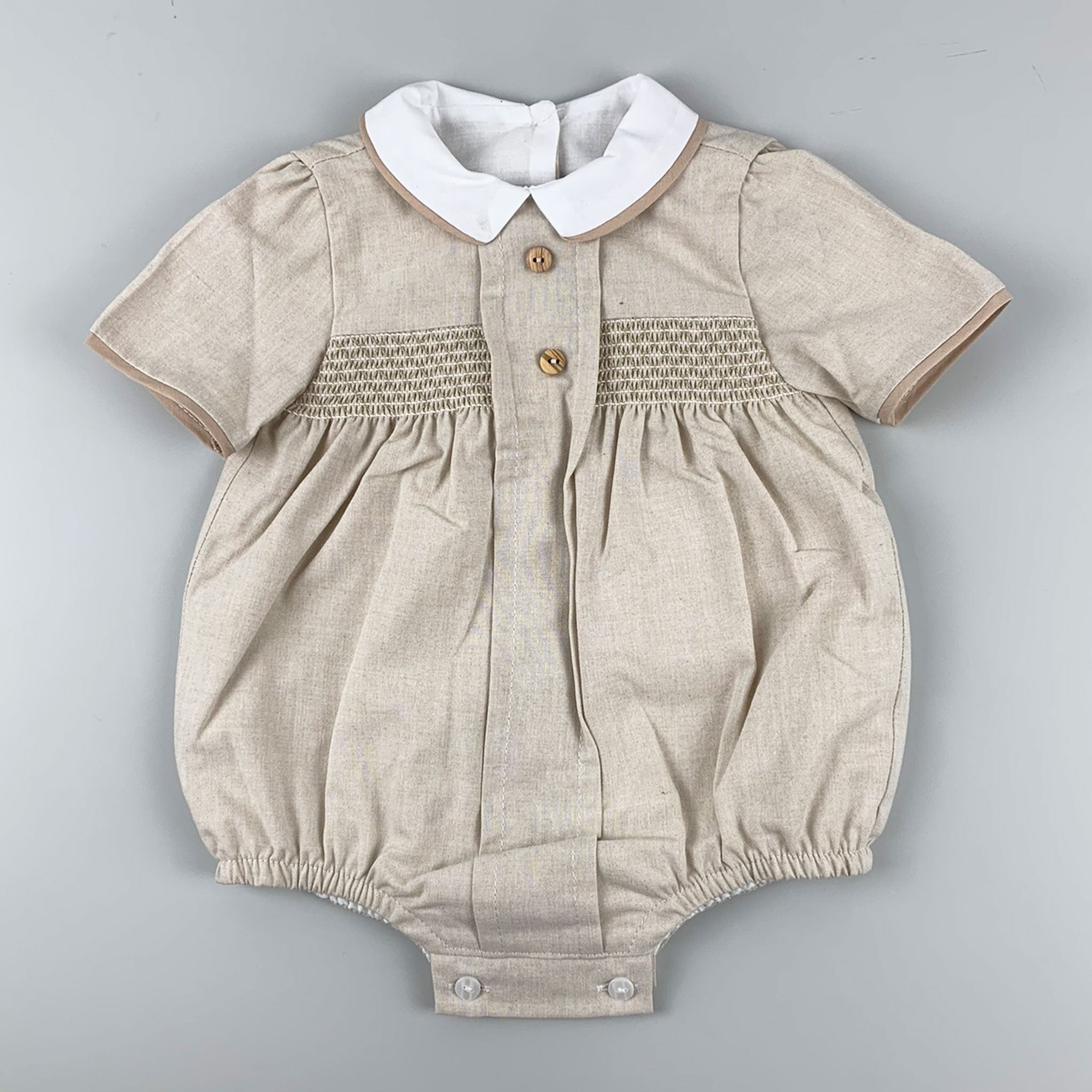 Baby Boys Smocked Romper - Beige