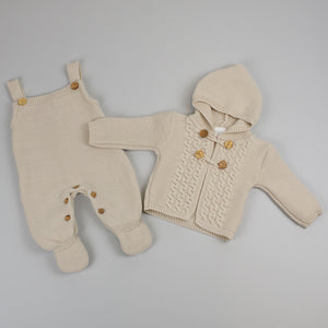 baby unisex dungarees and cardigan beige