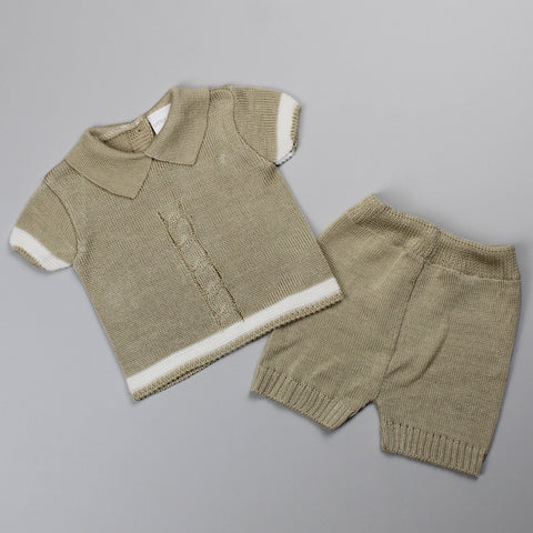 Baby Boy Knitted Shirt & Shorts Outfit - Beige