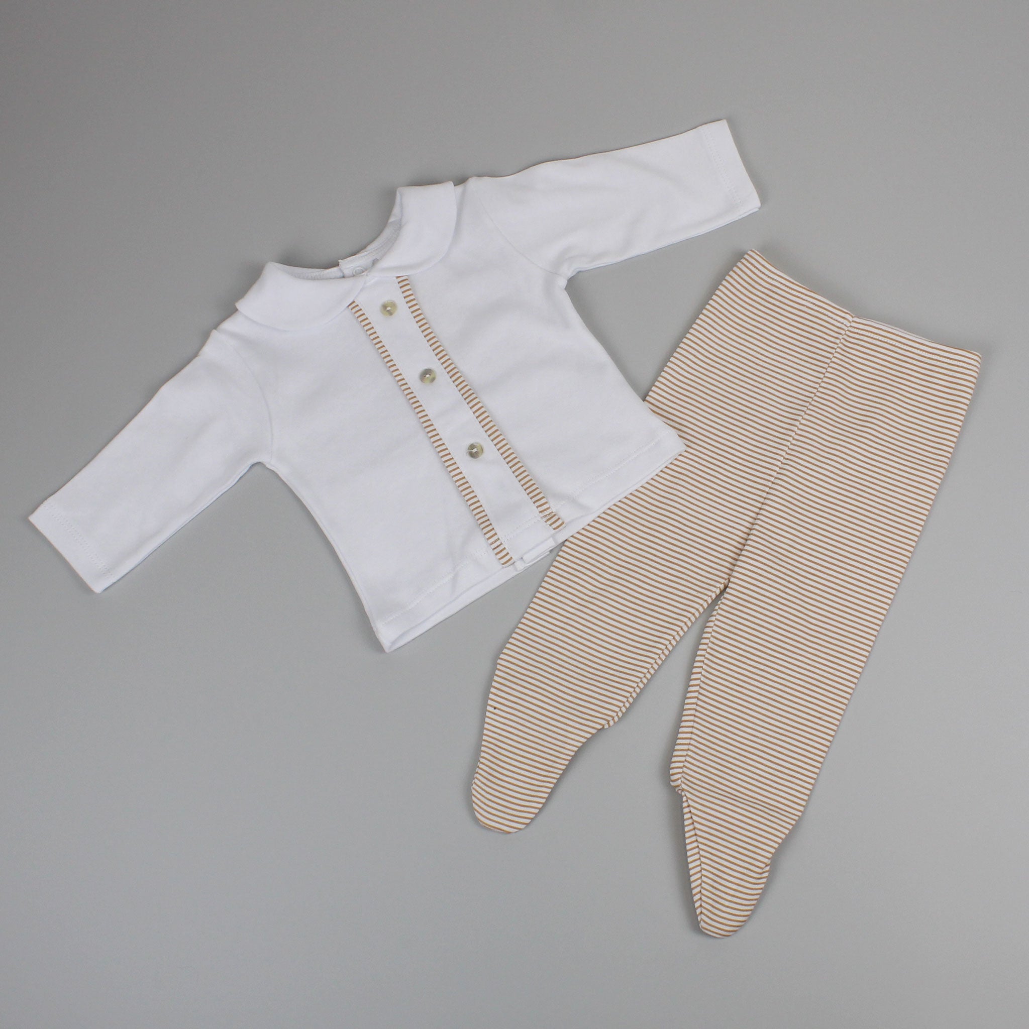 Baby Boys Beige 2 Piece Cotton Outfit - Top and Bottoms