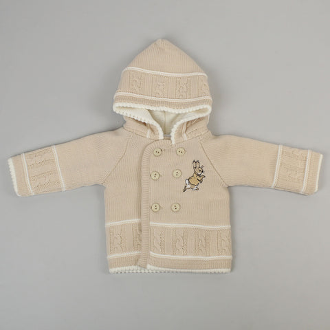 beige rabbit knitted hooded baby cardigan