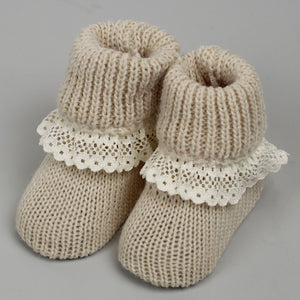 beige baby knitted booties
