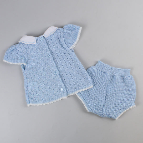 blue knitted girls summer outfit