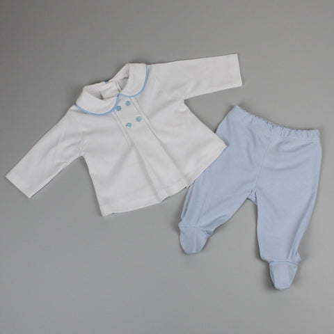 Baby Boys Blue 2 Piece Cotton Outfit - Top and Bottoms