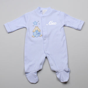Personalised Baby Boys Sleepsuit - Blue - Applique Rabbit