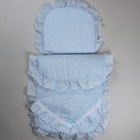 Pram set / Quilt and Pillow - Broderie Anglaise Blue