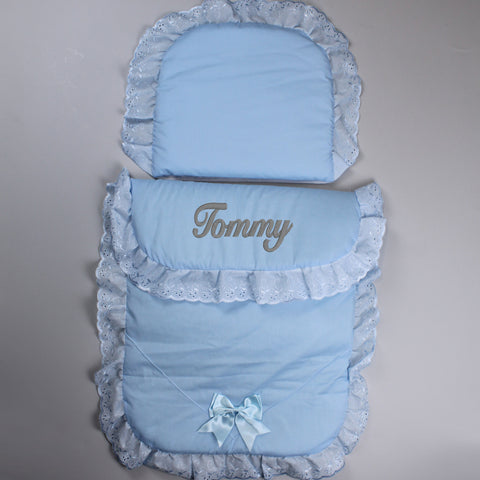 Personalised Pram set - Quilt and Pillow - Blue