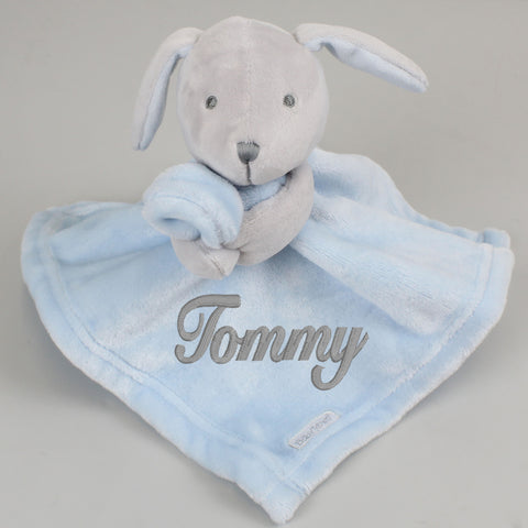 baby boys blue bunny comforter personalised