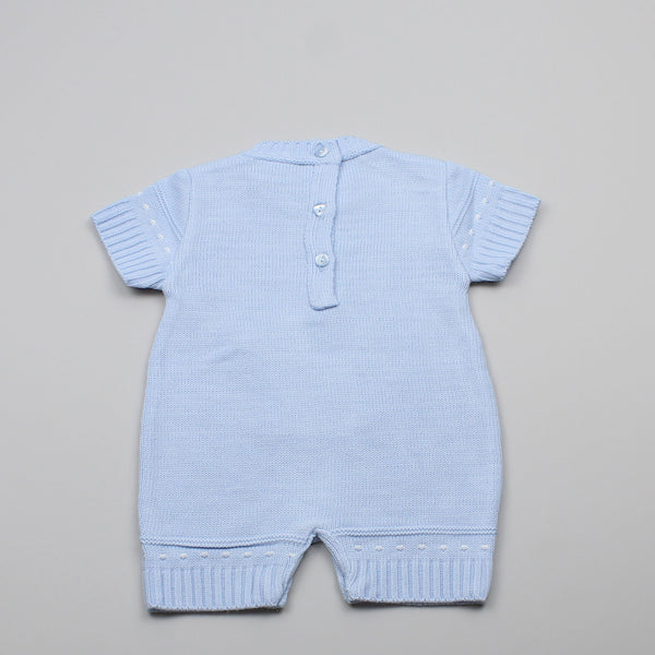 Baby Blue Romper with Bunny - Knitted Outfit