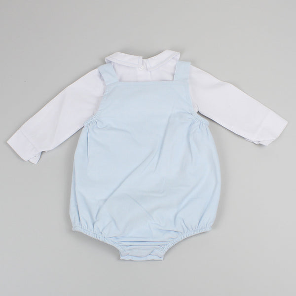baby boys blue cord romper and shirt