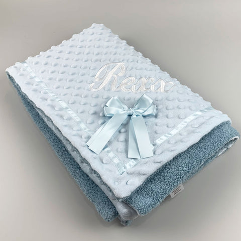 Personalised Blue Bubble Bow Blanket with Bow