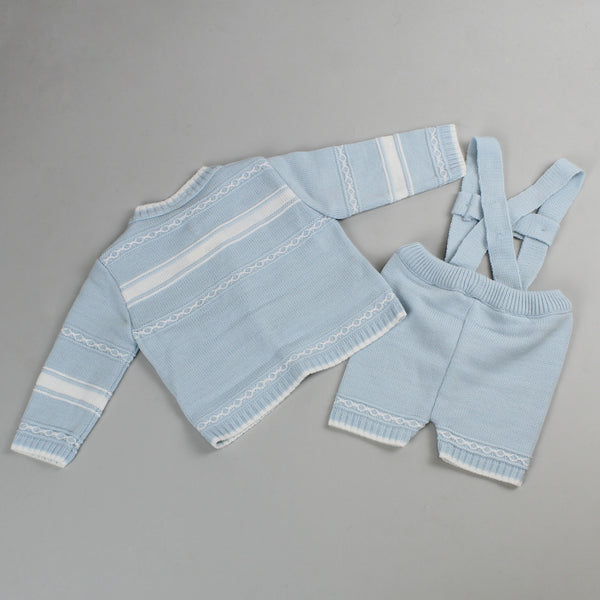 baby boys knitted blue shorts and cardigan