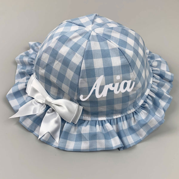 baby girls gingham blue bucket hat