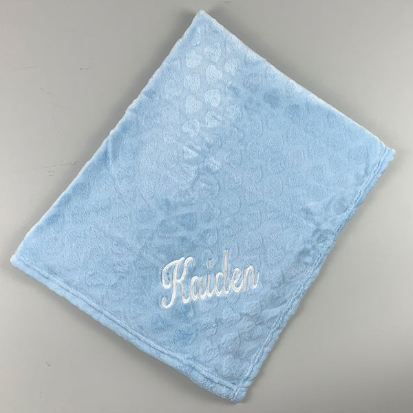 Blue Embossed Heart Baby Blanket - Personalised