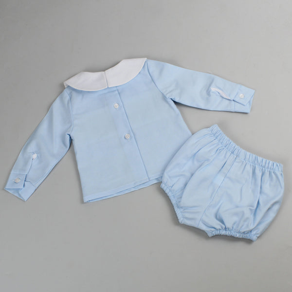 baby boys blue long sleeve shirt and shortds