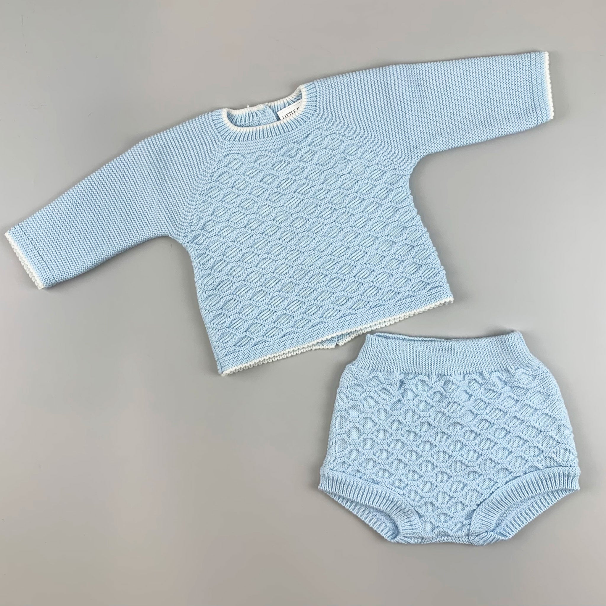 baby boys blue knitted outfit