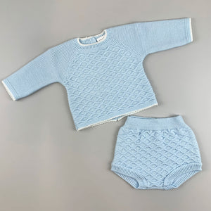 baby boys blue knitted outfit