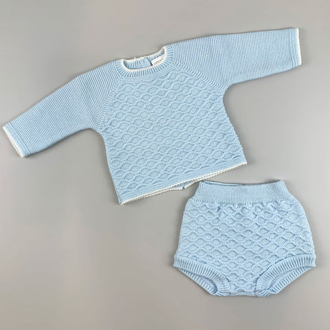 baby boys blue knitted outfit