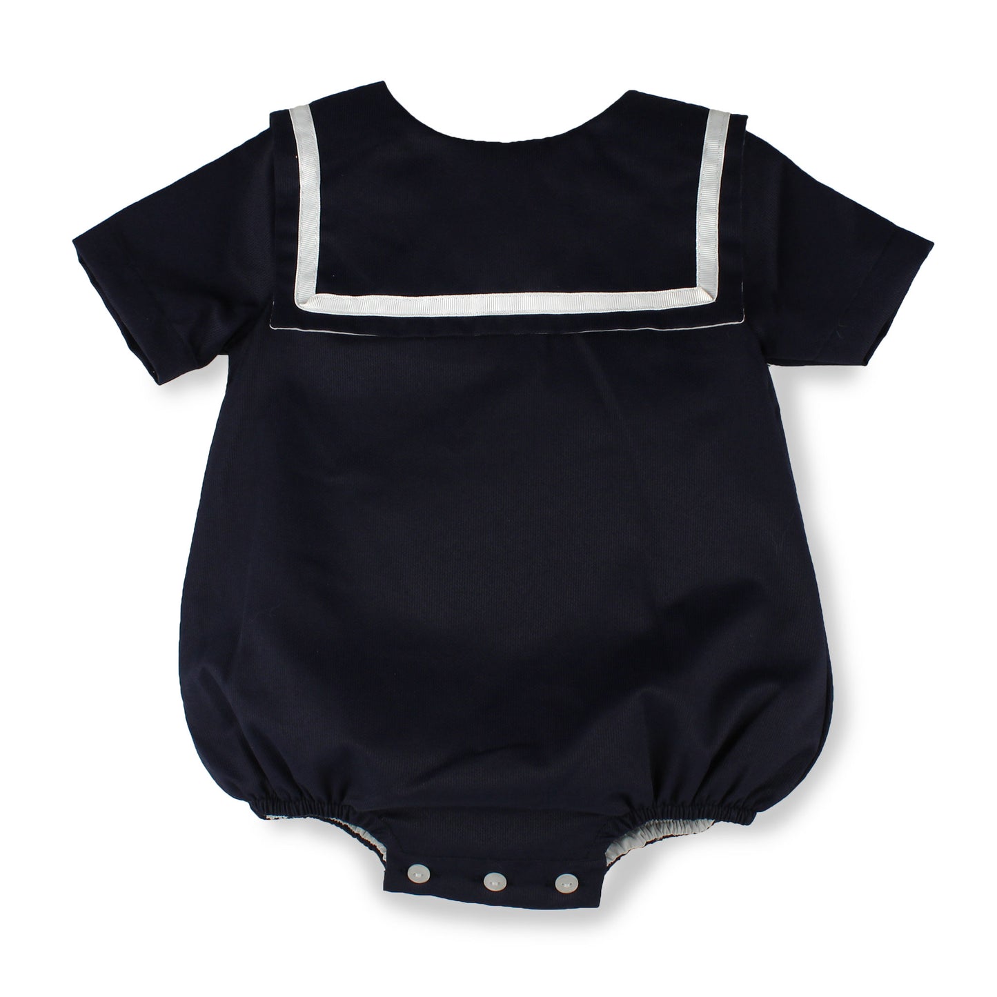 baby boys navy blue romper with sailor collar