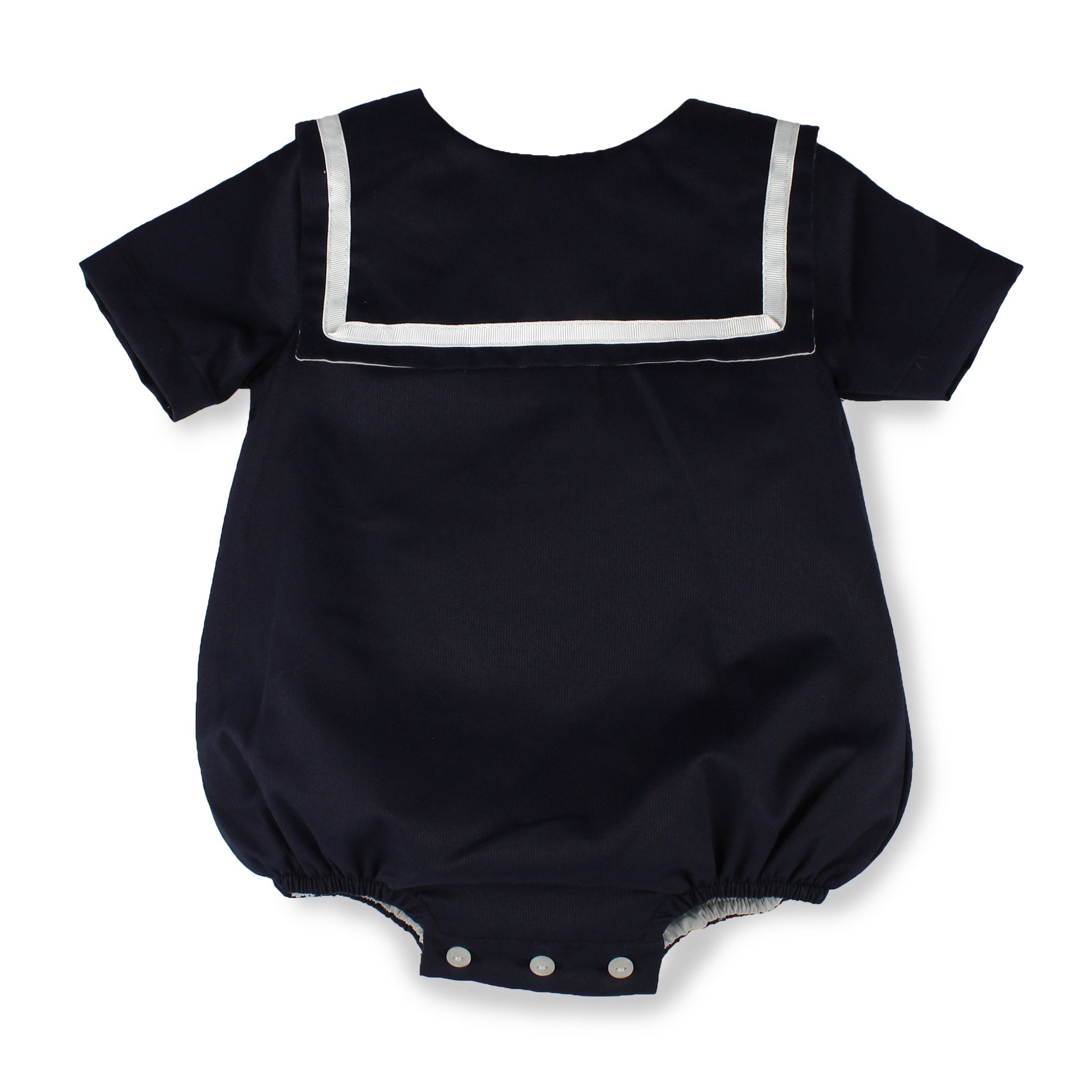 baby boys navy blue romper with sailor collar