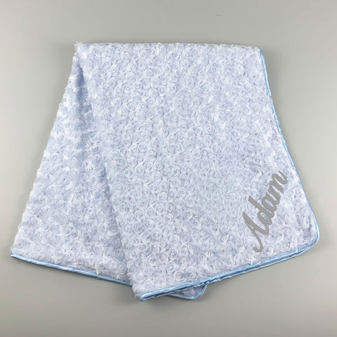 Blue Baby Blanket - Rosebud Texture - Personalised