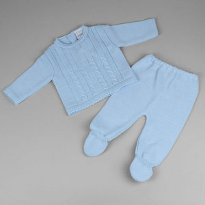 dandelion two piece knitted outfit blue baby boys