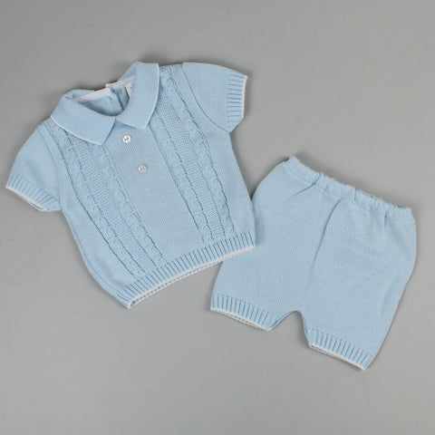 baby boys knitted blue outfit 