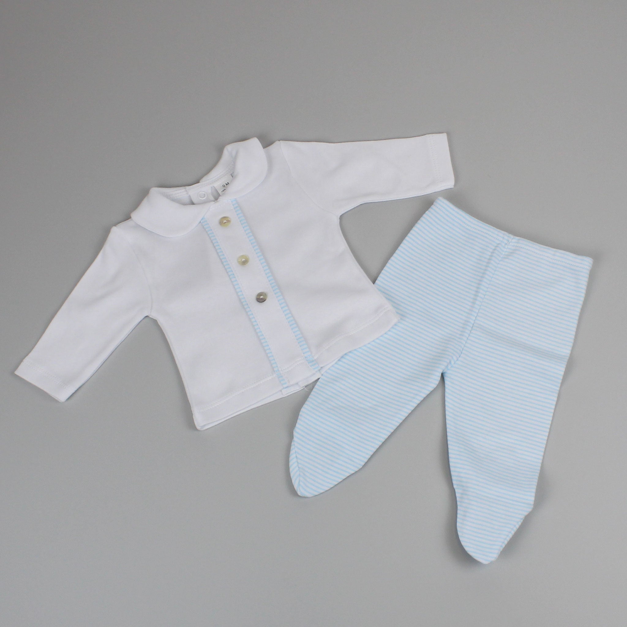 baby boys blue striped cotton outfit