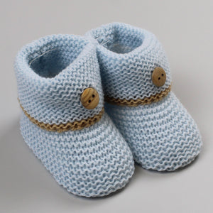 Blue Baby Knitted Booties with Button - Newborn to 6 months