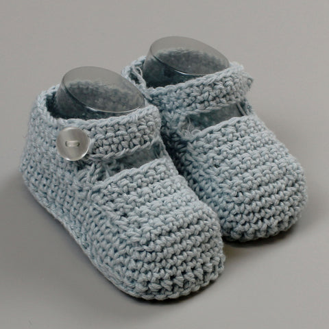 Blue Baby Knitted Booties with Strap - Newborn to 6 months