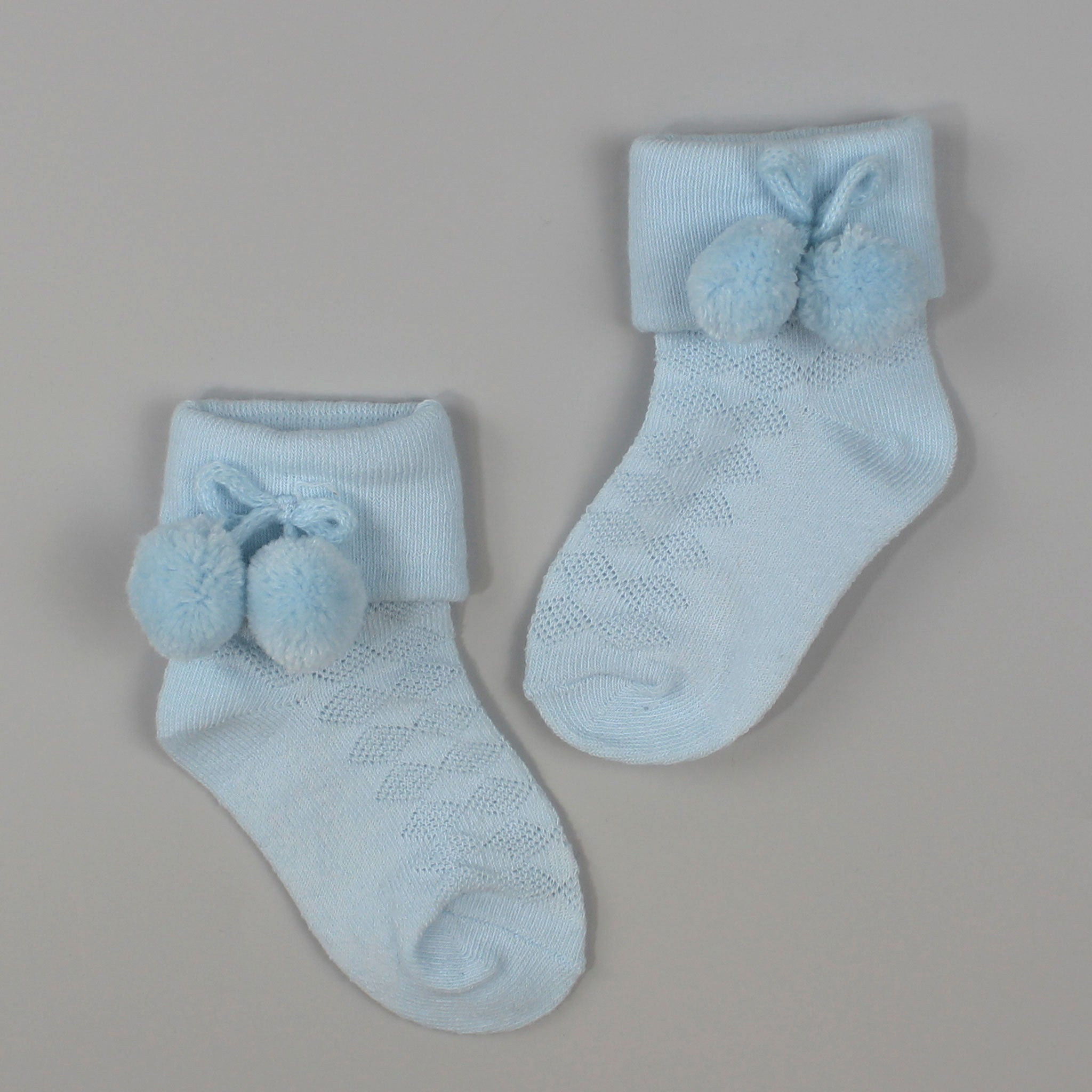 baby boys blue pom pom socks knitted