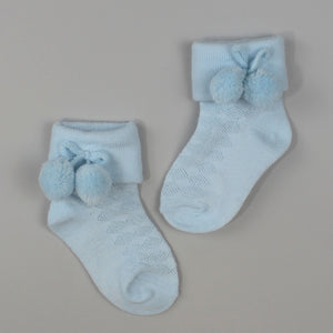 baby boys blue pom pom socks knitted