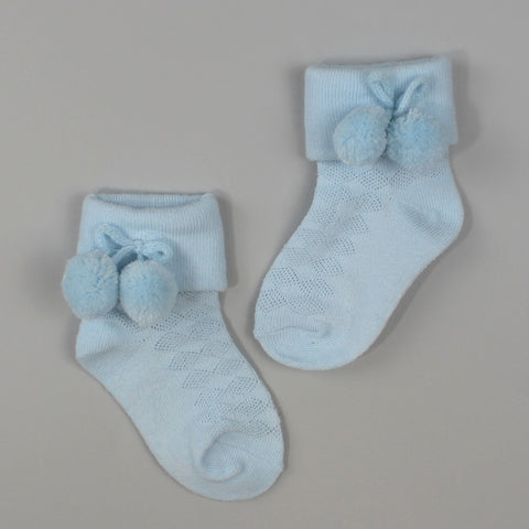 baby boys blue pom pom socks knitted