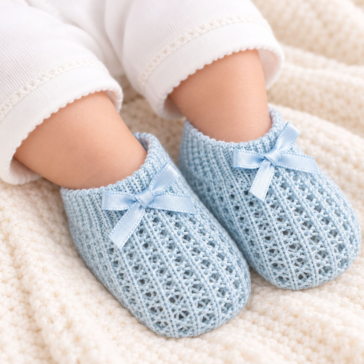 baby blue knitted booties