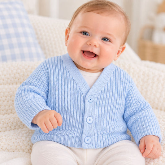Baby Boys Knitted Cardigan - Blue - Traditional Style