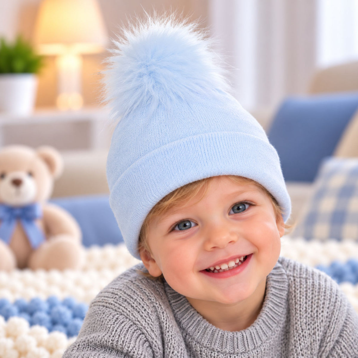 Kids Knitted Pom Pom Hat | Faux Fur Pom Hat (1–6 Years)